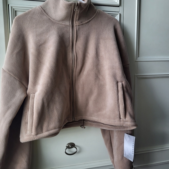 Women's Fleece Cropped Tan Jacket  - S - Picture 2 of 4